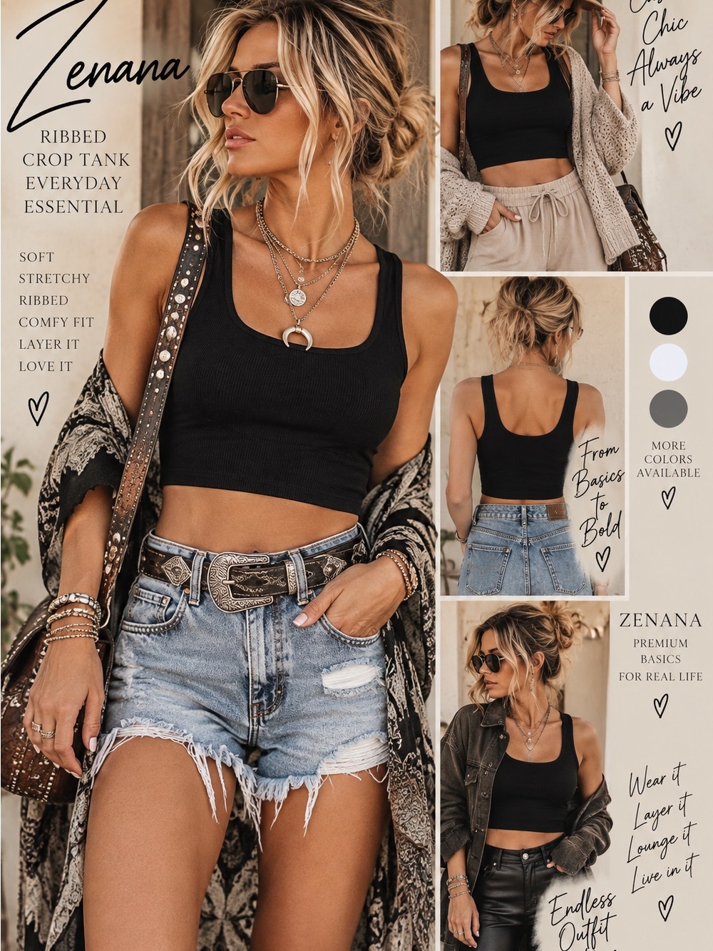 Zenana Outfitters Black Ribbed Crop Tank Top